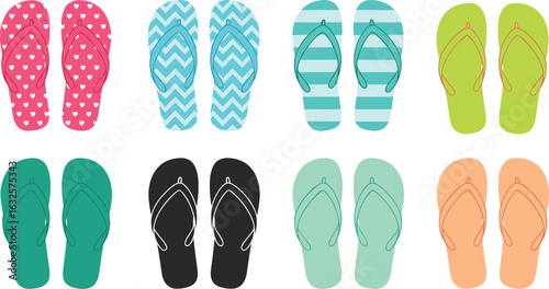 Colorful flip flops collection, summer footwear essentials, vibrant sandals for beach, pool, casual wear, fashion, comfort, trendy, stylish, fun