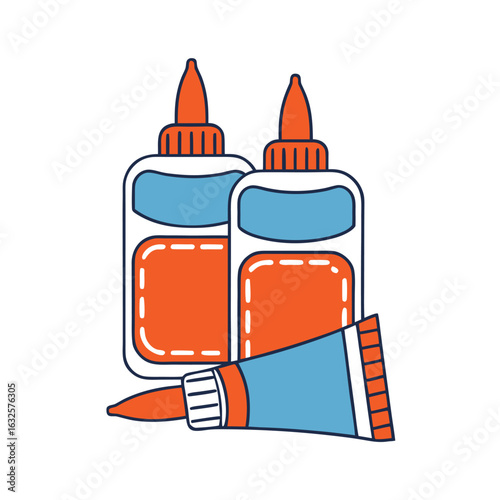 Orange blue glue bottles and tube vector illustration