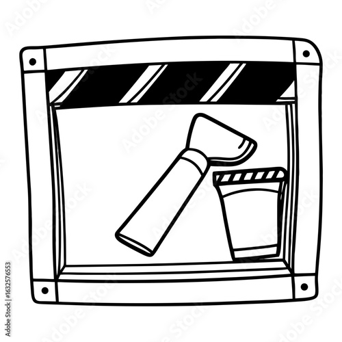 Illustration of a clapperboard with paint brush and bucket isolated on white background