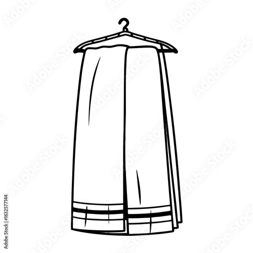 Towel hanging on a hanger, isolated on white background