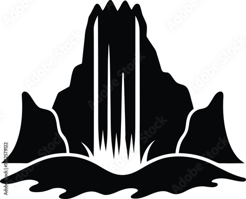 black silhouette a waterfall on white background.eps