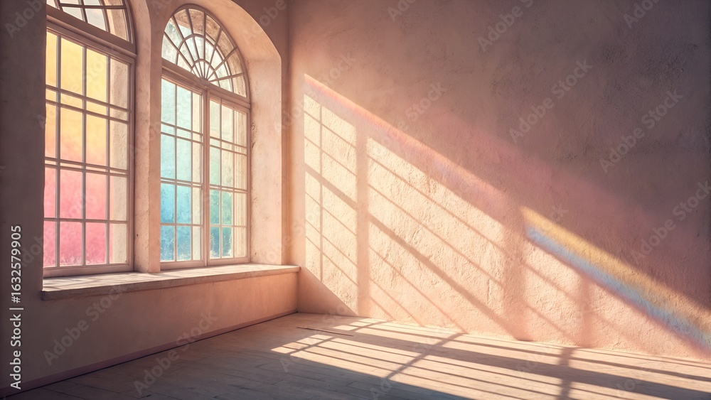 Obraz premium Sunlight through arched window casting geometric shadows