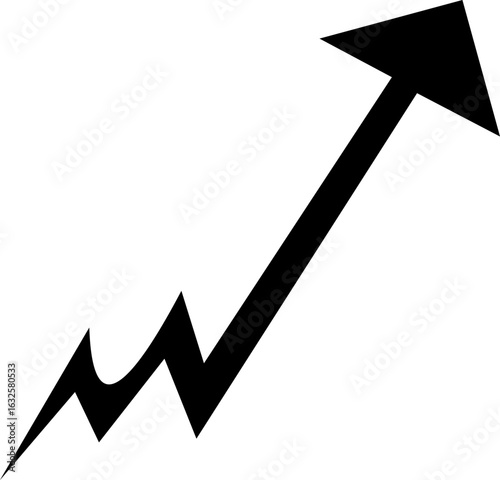 Black Upward Trend Arrow with Jagged Line on White vector illustration