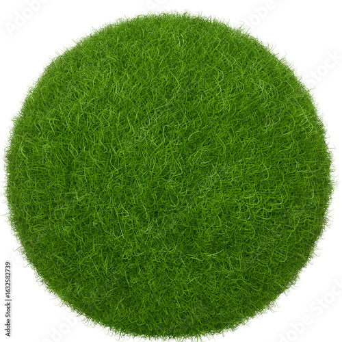 3D Round Grass Ball Isolated on Transparent Background