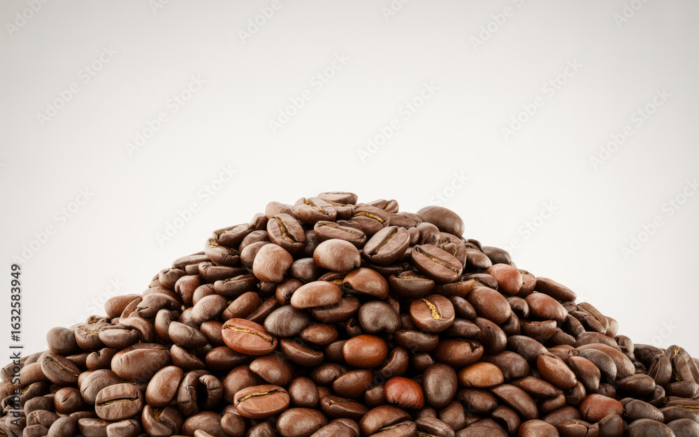 Obraz premium Pile of Roasted Coffee Beans on White Background heap