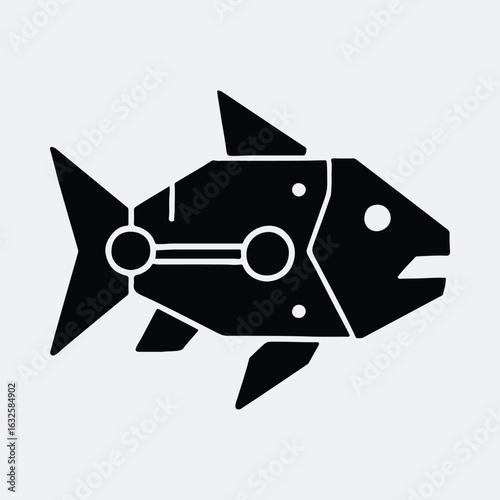 Silhouette mechanical fish technology animal sea life vector illustration