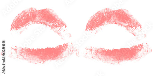 Quadro em tela Orange lipstick duo, soft smudged kiss print illustration for modern cosmetic br