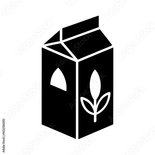 Plant Based Milk Carton Icon with Leaf and Window Design