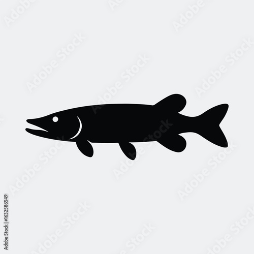 Silhouette northern pike fish minimal icon graphic art vector illustration