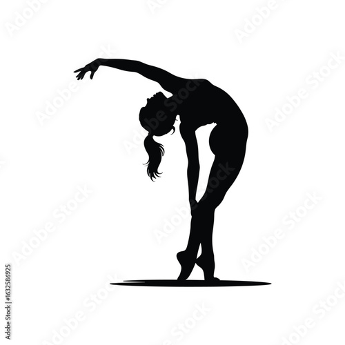 Silhouette of a graceful gymnast performing a backbend on a mat