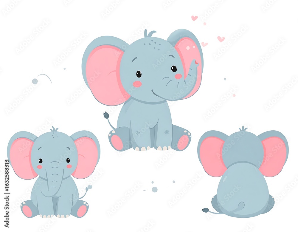 Obraz premium Cute elephant illustrations, various views