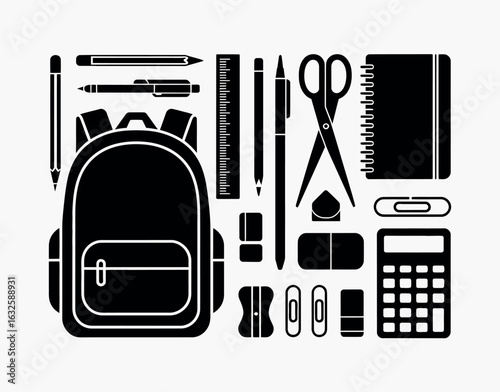 School Essentials Silhouette EPS Vector Template for Educational Design Projects