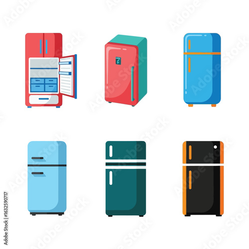 Colorful Refrigerator Illustrations Design Concepts and Kitchen Appliances 