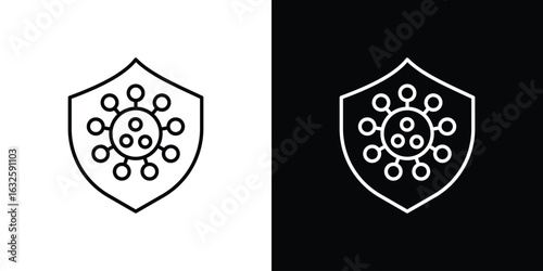 Virus protection shield icon line symbol concept, vector illustration