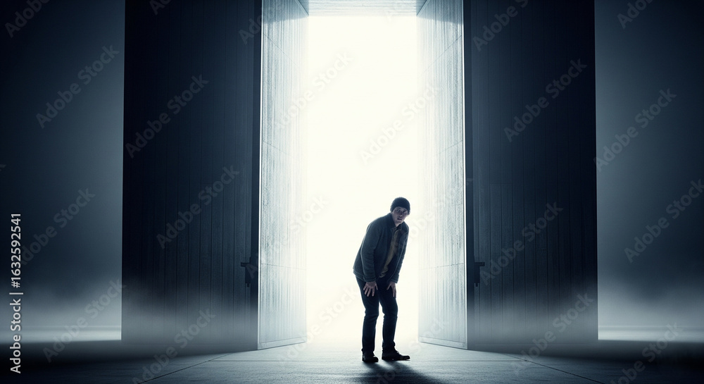 Obraz premium Fear and Hesitation at the Door to Success