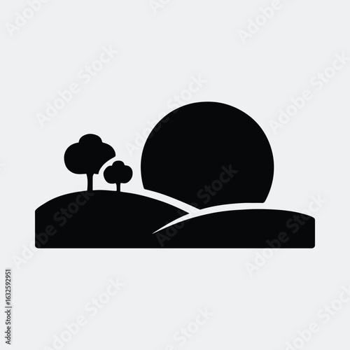 Silhouette peaceful rural landscape with rising sun vector illustration