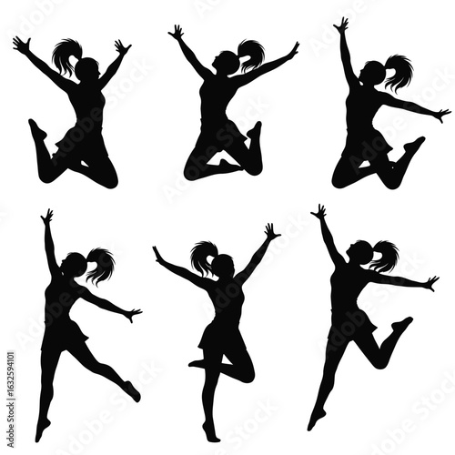 Jump, Cheerleader, and Dancer Silhouettes, Vector Set