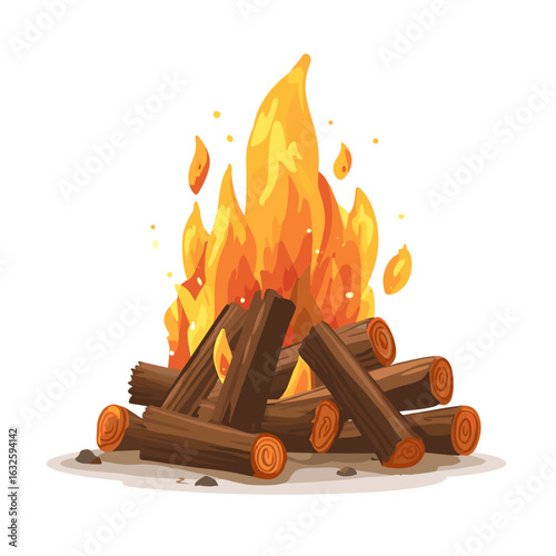 Colorful campfire burns brightly in a cozy outdoor setting during a chilly evening in nature