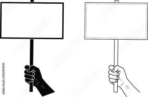 Hand holding sign vector blank protest banner illustration design