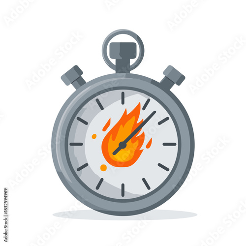 Stylish stopwatch with flames depicting urgency and speed in timekeeping for various activities