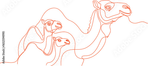 Camel family line art drawing minimalist design vector illustration