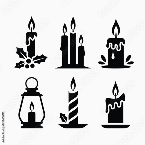 Christmas candles and holly berry icons berries holly berries