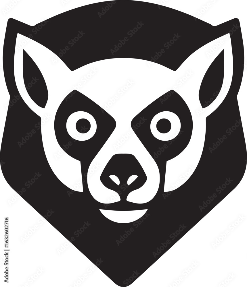 Obraz premium A contemporary black and white logo featuring a creative lemur head, highlighting its playful nature