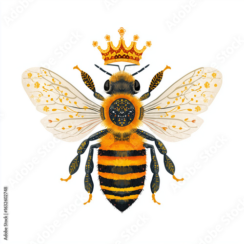 Elegant Crowned Bee Graphic – Emblem of Natural Leadership