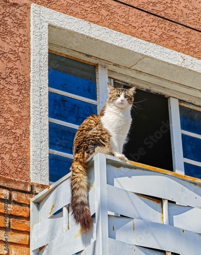 Spotted cat on the balcony