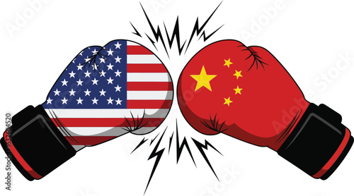 Usa versus china trade war boxing gloves political conflict