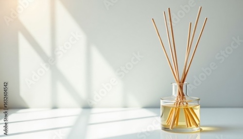 Obraz na płótnie Aromatic reed diffuser with sticks in minimalist decor setting 