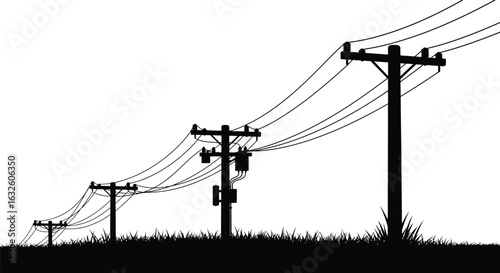Power lines silhouette vector illustration stock image