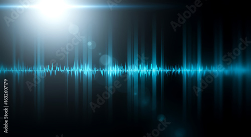 Dynamic blue sound wave visualization with bright light flare, perfect for audio tech