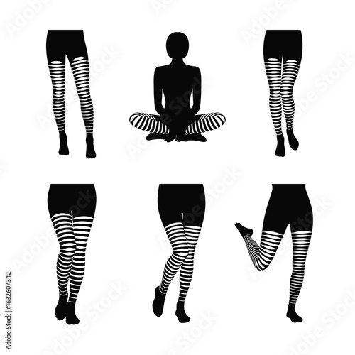 Silhouettes of women's legs in striped stockings woman