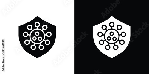 Virus protection shield icon in flat style, filled black symbol