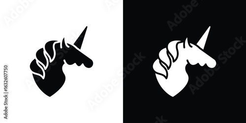 Unicorn icon in flat style, filled black symbol