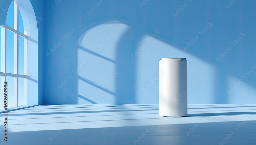 Obraz premium Empty white can in a light blue room