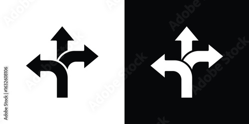 Three directions icon in flat style, filled black symbol