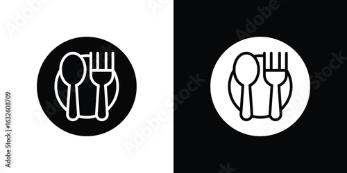 Spoon and Fork icon in flat style, filled black symbol