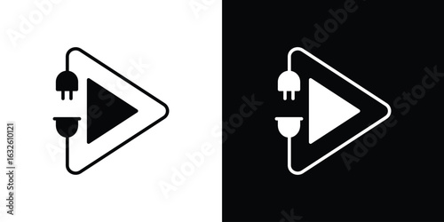 Plug and play icon in flat style, filled black symbol
