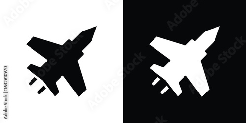 Military aircraft icon in flat style, filled black symbol