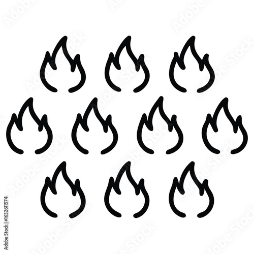 A fiery set of vector icons and illustrations featuring blazing flames, hot symbols, and powerful fireballs, perfect for design elements