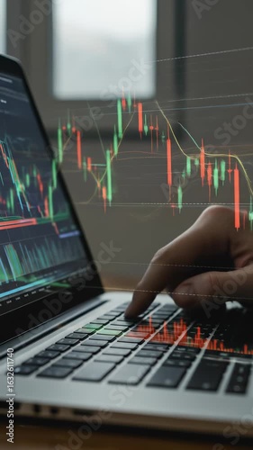 Financial Analysis on Laptop: One person examines stock market charts and graphs, strategizing investment portfolio with technology.