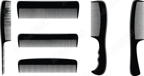 Comb vector illustration set black hair styling equipment