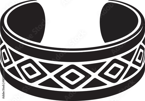 Black and white tribal pattern cuff bracelet with geometric diamond designs