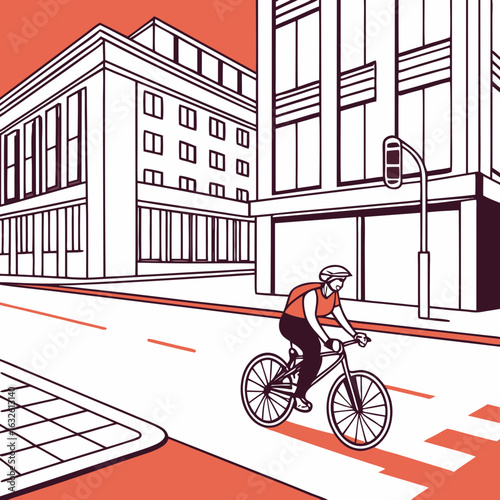 Bicycle Rider in City Street – Minimalist Flat Vector Design