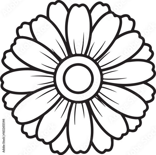 Stylized Daisy Flower Outline with Rounded Petals and Circular Center