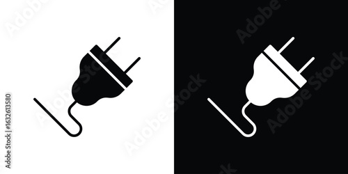 Electrical plug icon in flat style, filled black symbol
