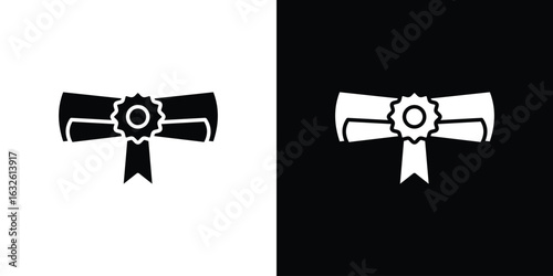 Diploma icon in flat style, filled black symbol