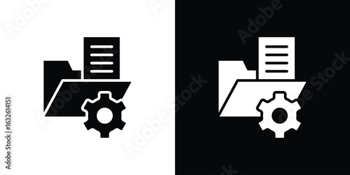 Data management icon in flat style, filled black symbol